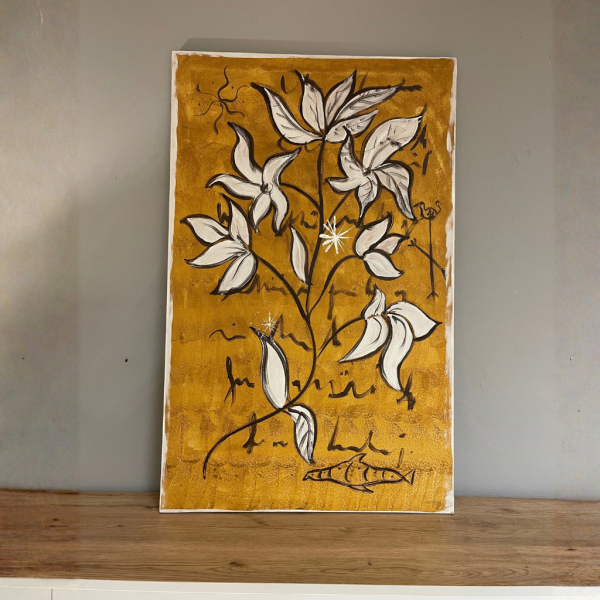 Cuadro decorativo FLORAL mostaza y...